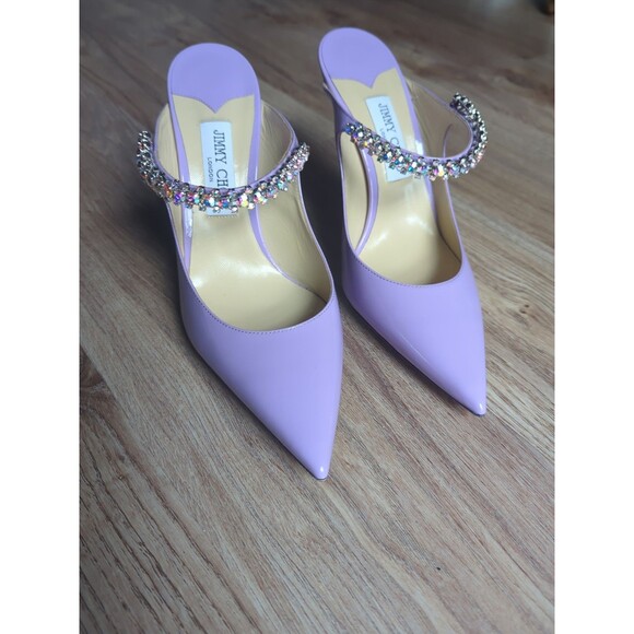 Jimmy Choo Bing 100 Lilac Patent Leather Slip On Mule Heels Womens EU 40.5 - Picture 2 of 16
